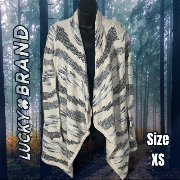 Lucky Brand Womens Waterfall Long Cardigan Cream Blue Cotton Wool Blend Size XS - Picture 1 of 15